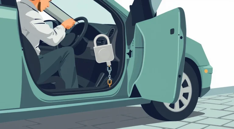 Mechanický zámok radiacej páky nainštalovaný v stredovej konzole osobného auta