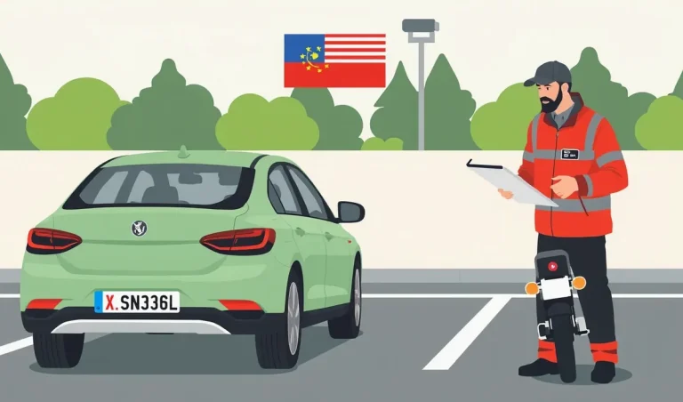 Dodge Challenger zaparkovaný pred budovou dopravného inšpektorátu pri kontrole dokladov